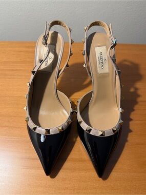Valentino Black Patent Rockstud Slingback Pumps